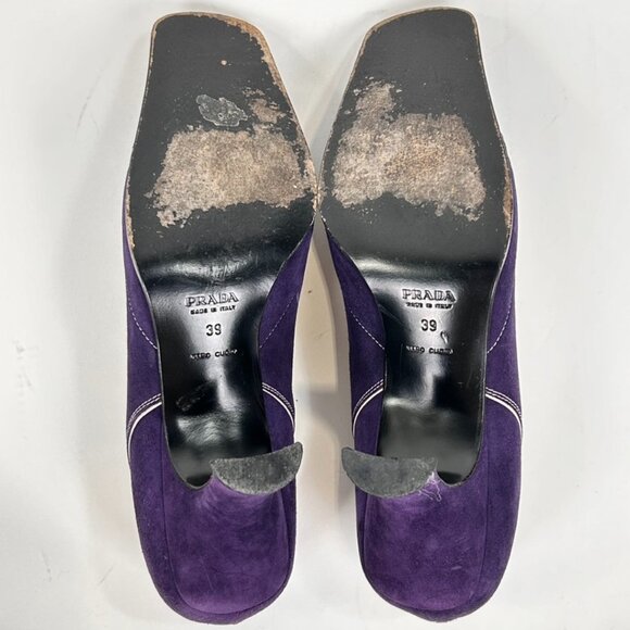 Prada Vintage Y2K Square Toe Suede Pumps Heels Size 39 in Purple - Picture 7 of 10